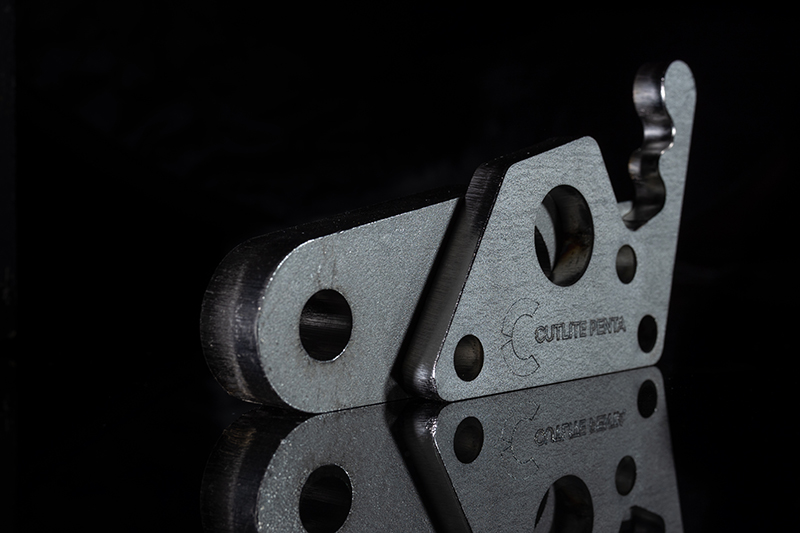 A metal sample cut with the Cutlite Penta fiber laser
