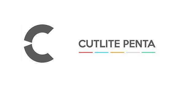Neues Cutlite Penta Logo mit dem C, das vom Laserstrahl geschnitten wird